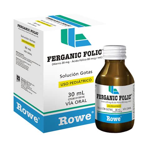 Ferganic Folic Hierro Ácido Fólico 20mg 80mcg ml Rowe Gotas x 30 ml