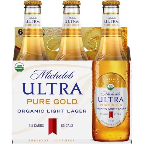 Michelob Ultra Pure Gold Organic Light Lager 6 Pack Bottles 72 Fl Oz