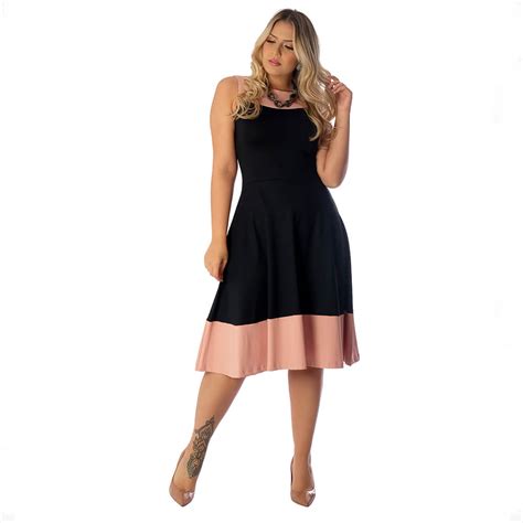 Vestido Em Duas Cores - Vestido Duas Cores na Horizontal Preto e Rosa Claro FICALINDA Regata ...