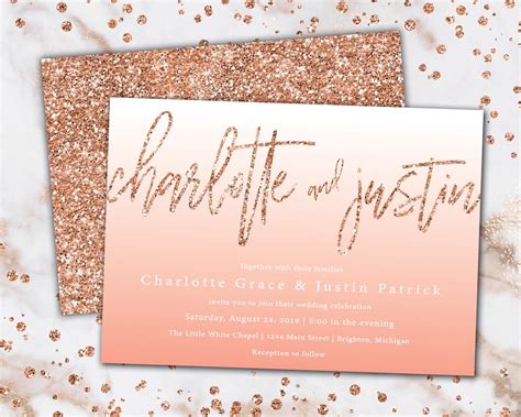 Rose Gold Marble Wedding Invitations With Names Printable Etsy