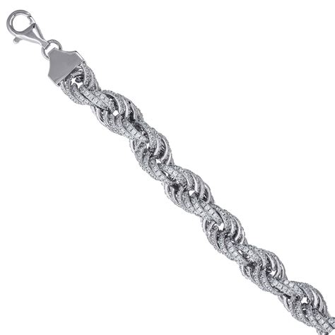 Sterling 925 Silver Iced Out Rope Cz Hip Hop Chain 11mm Rope Chains