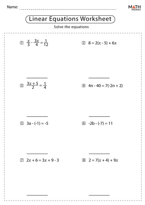 Linear Equations Worksheets With Answer Key