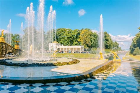 Fountains Of Peterhof Golden Statues Of Grand Cascade And Samson