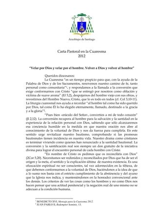 Carta Pastoral De Cuaresma 2012 De Nuestro Arzobispo PDF