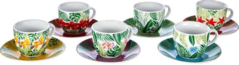 Excelsa Mandala Tropical Set Of 6 Coffee Cups With Saucer Cl 90 Multi