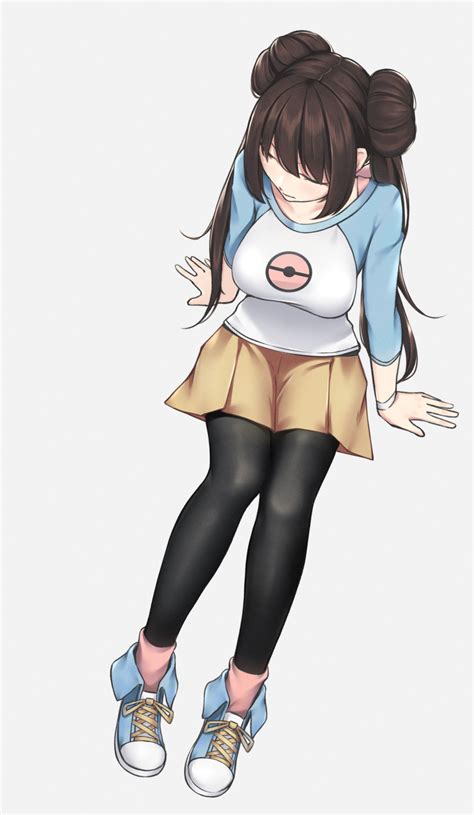 Safebooru 1girl Absurdres Arm Support Bangs Black Legwear Blue Footwear Breasts Brown Hair