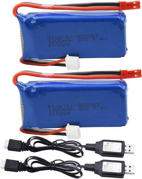 Blomiky 2 Pack 74v 1200mah Lipo Battery Pack With Jst Plug And Charger Replacement