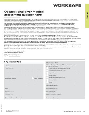 Fillable Online Occupational Diver Medical Assessment Questionnaire