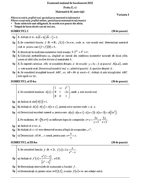 BAC 2022 subiecte la matematică și barem la Bacalaureat profil real