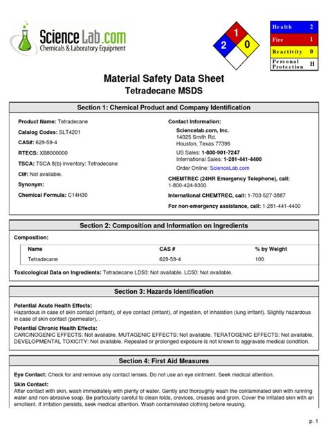 Msds Tetradecane Pdf Toxicity Personal Protective Equipment