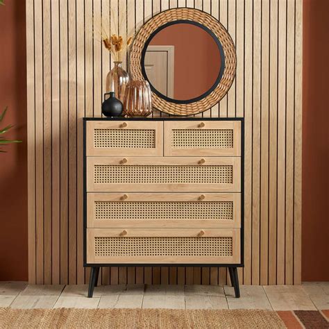 Chigwell 5 Drawer Rattan Chest Black Assembly Required Oak World