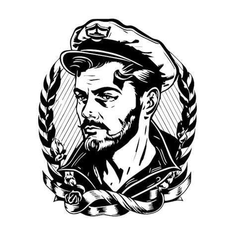 Marinero capitán del barco logo línea arte dibujado a mano ilustración