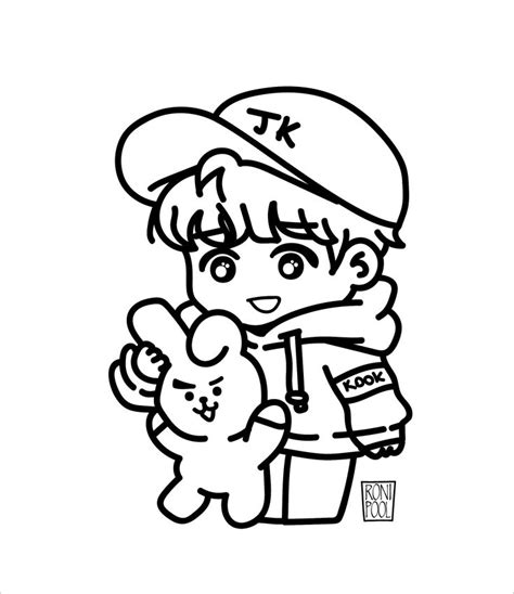 Bts Fanart Bt21 Cooky And Jungkook Chibi Coloring Page Chibi Coloring