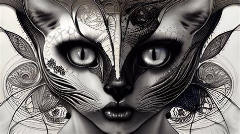 Cat Skull by Karol Bak Line Art Digital Art Black and White 3D Vines ...