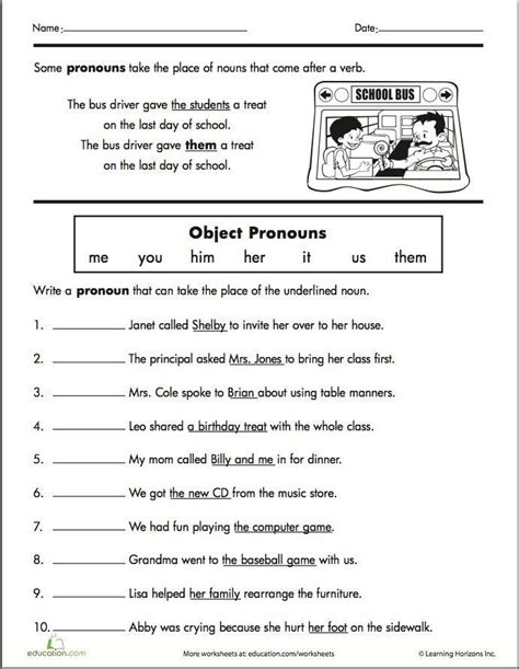 Second Grade Pronouns Sheet