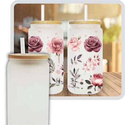 Vaso De Vidrio Frosted Tapa Bambu Y Popote 400ml Sublimarts