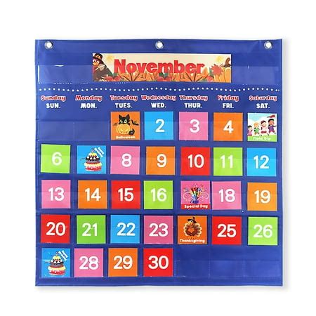 Kasachoy Blue Monthly Calendar Chart Nylon Learning Kid Calendar Pocket ...