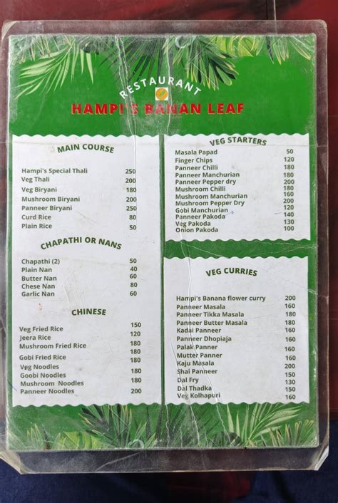 Menu At Hampi S Banana Leaf Restaurant Kamalapur