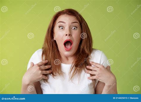 Shocked Panicking Freaked Out Young Worried Redhead Girl Popping Eyes