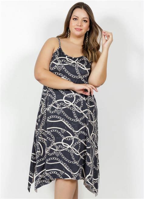 Vestido Midi Correntes Com Fendas Plus Size Marguerite