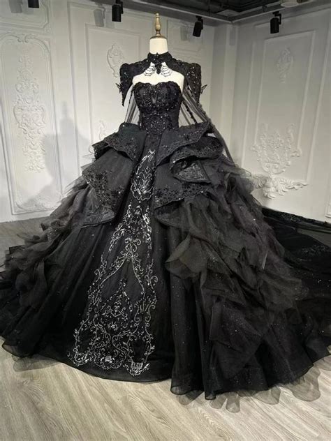 Elegant Black Gothic Ball Gown Exquisite Off Shoulder Beaded Evening