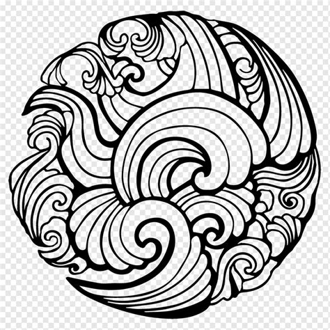 Round Black Ornate Drawing Line Art Wind Wave Beach Waves Watercolor