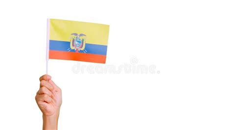 Wind Waving A Ecuadorian Pennant Holding By A Hand Stock Photo Image