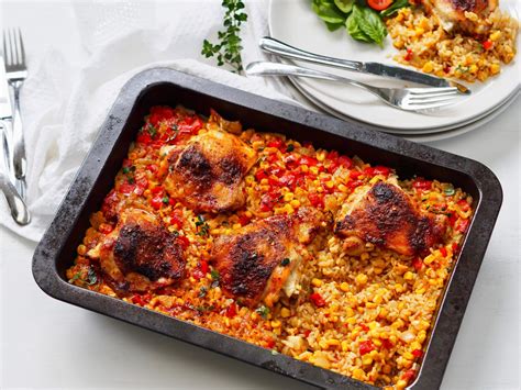 One Tray Portuguese Chicken With Brown Rice Healthy Recipes By Lyndi