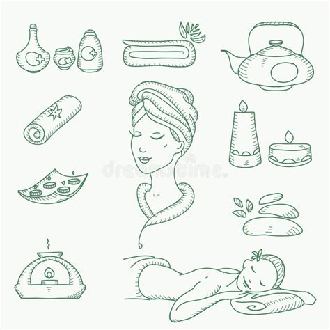 Spa Doodle Hand Drawn Sketch Icons Set With Stock Vector Illustration