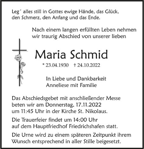 Traueranzeigen Von Maria Schmid Schwaebische De Trauerportal