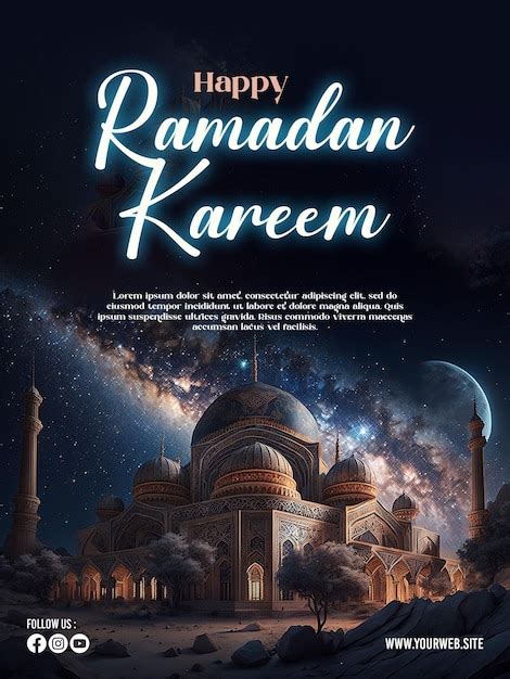 Cartel de ramadán con foto de hermosa mezquita Archivo PSD Premium