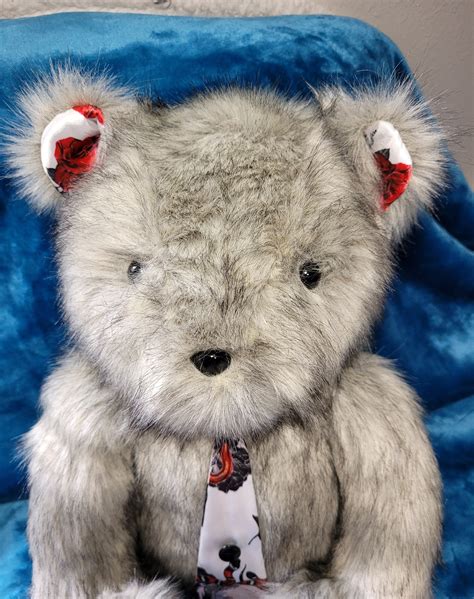 Salt And Pepper Long Hair Teddy Bear With Skull And Rose Theme Etsy