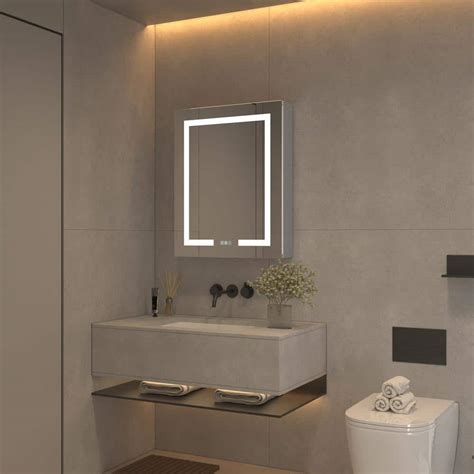 Olumat In W X In H Rectangular Medicine Cabinet With Mirror Led