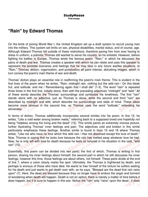 Analysis of The Poem Rain by Edward Thomas | PDF