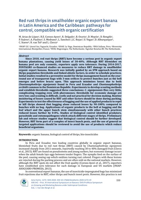 Pdf Red Rust Thrips In Smallholder Organic Export Banana In Latin