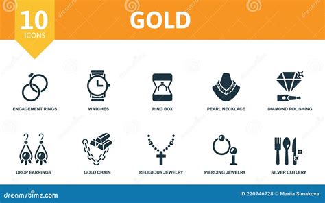 Gold Icon Set Contains Editable Icons Jewelery Theme Such As