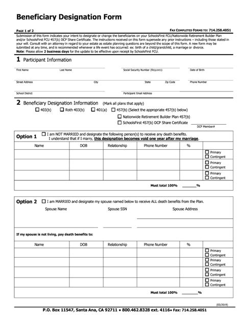 Schoolsfirst Fcu Beneficiary Designation Form Fill Online