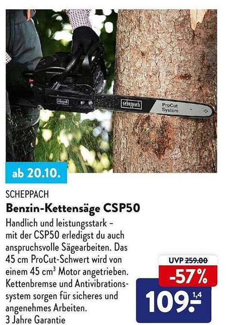 Scheppach benzin kettensäge csp50 Angebot bei Aldi Nord