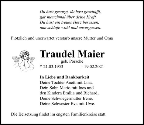 Traueranzeigen Von Traudel Maier Trauer Anzeigen De