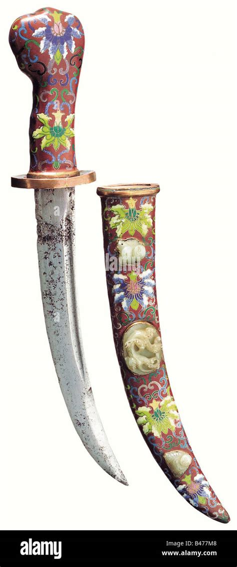 A Cloisonné Court Dagger With Jade China Circa 1900 Single Edged