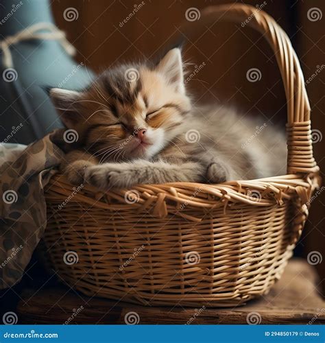 Cute Kitten Sleeping In His Sleeping Basket Stock Image Image Of Cute