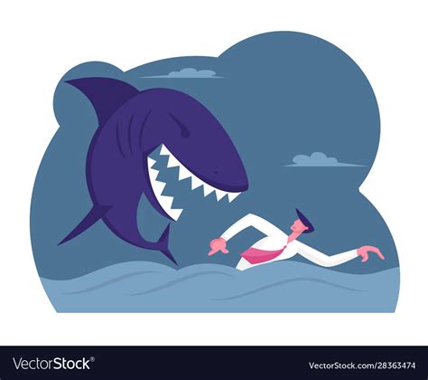 Frightened businessman escape huge shark chase Vector Image