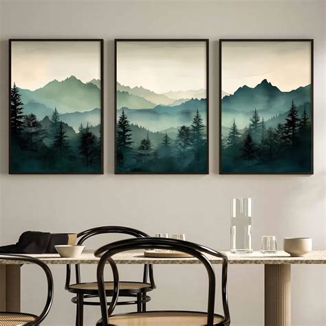 Amazon Mountain Wall Art Decor Set Of 3 Sage Green Forest Canvas