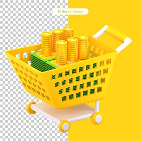 Carrinho De Compras Renderizado Em 3d Um Carrinho Amarelo Cheio De