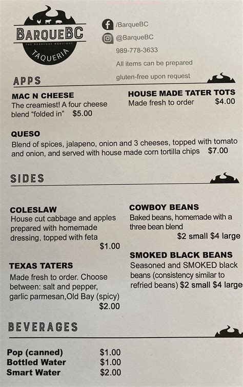 Menu At Barquebc Bay City