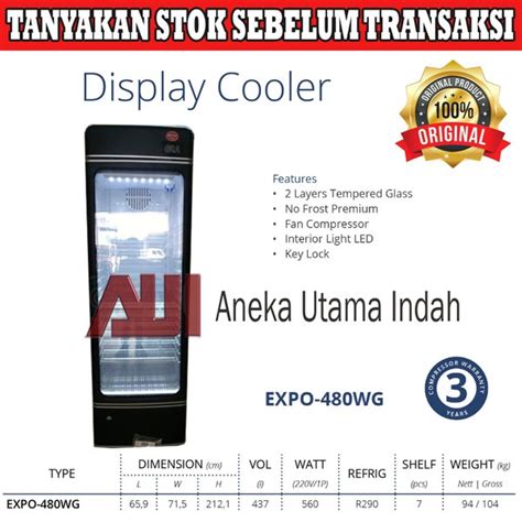 Jual Gea EXPO 480WG Showcase 1 Pintu Display Cooler Lemari Kaca