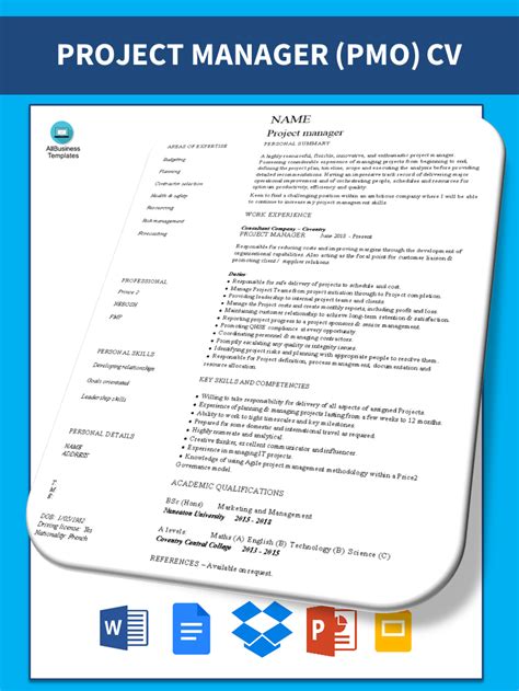 Curriculum Vitae Project Manager Templates At