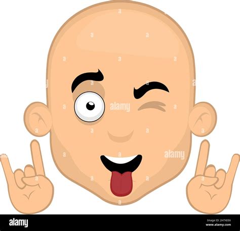 Vector Illustration Of The Face Of A Cartoon Bald Man Making With His