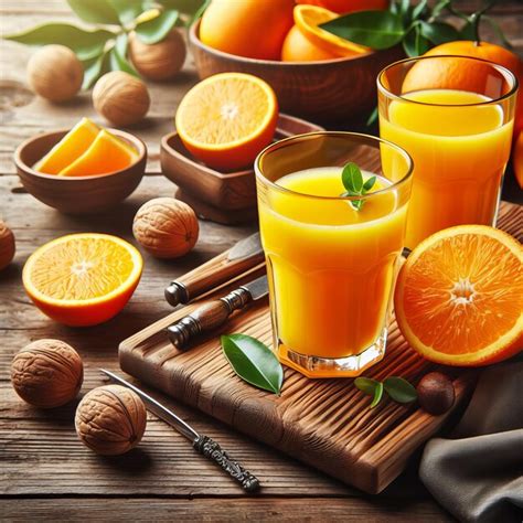 Premium AI Image Two Glasses Of Fresh Orange Juice On A Wooden Table