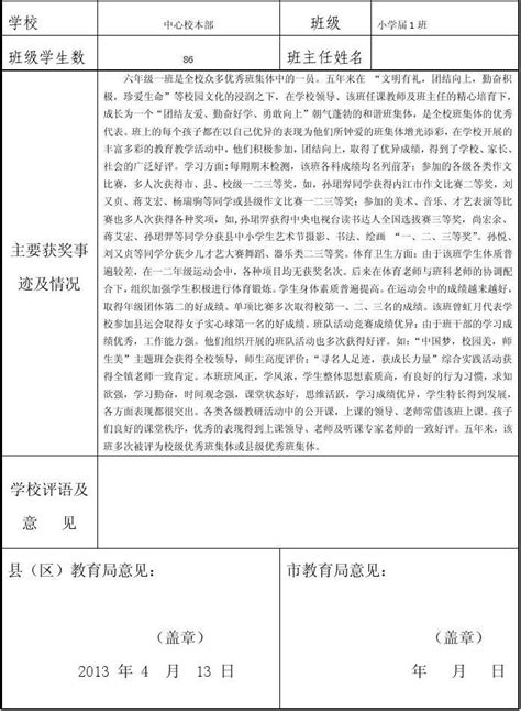 先进班集体登记表61班样word文档在线阅读与下载无忧文档